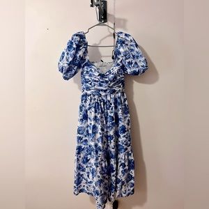 Abercrombie and Fitch Blue Floral, Puff Sleeve Midi Dress